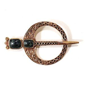 New Celtic Connemara Marble Bronze Tara Brooch Pin (Ireland)